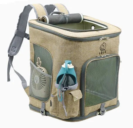 Transparent portable cat backpack pet bag in Oxford cloth with mesh windows and padded straps for small pets under 20 kg