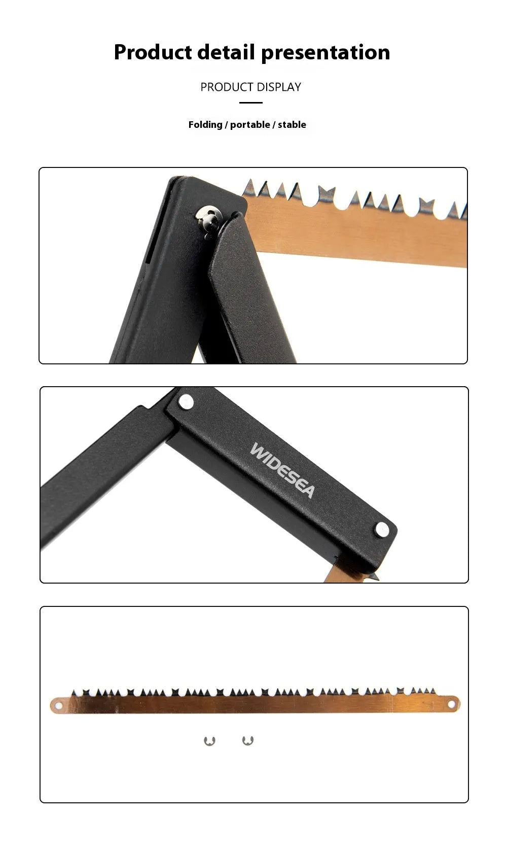 Black foldable outdoor saw with aluminium and nylon handle, blade extended.
