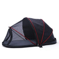 Folding cloth cat tent with half-mesh panels shown in blue colour option