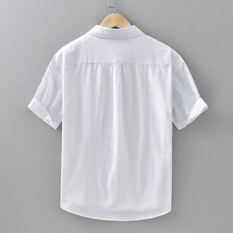 Men's loose fit cotton short-sleeved shirt in cardigan style available in four colours