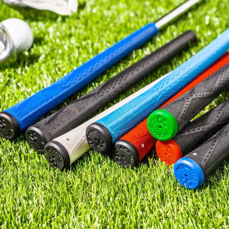 Close-up of a TPE golf club grip showing cross-hatch texture, displayed in red colour option.