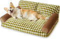Checkered pattern pet sofa bed for cats and small dogs with a removable cover, shown in a home setting.