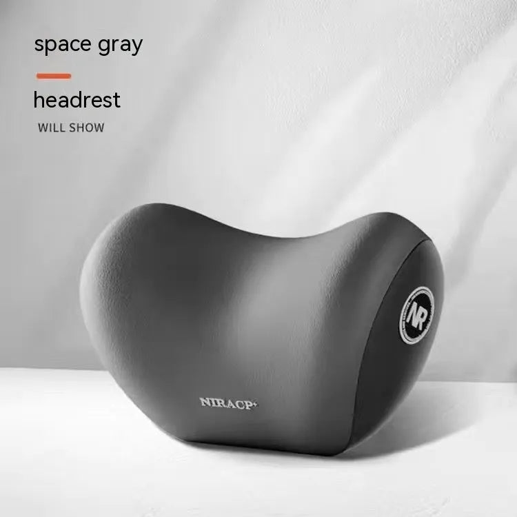 Black memory foam car headrest and lumbar support pillow set with milk silk cover.