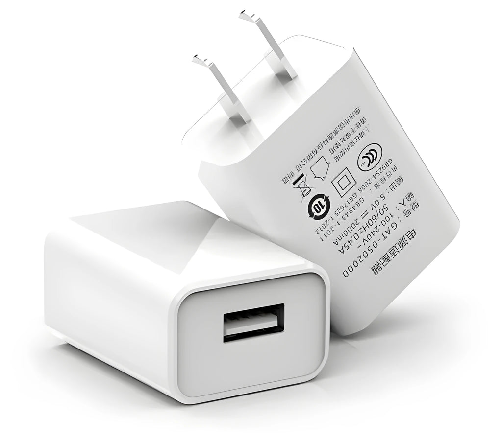 5V1A white charging head with long black USB cable and UK plug power line