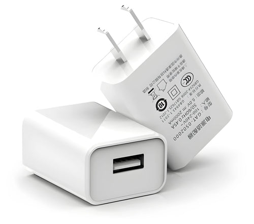 5V1A white charging head with long black USB cable and UK plug power line