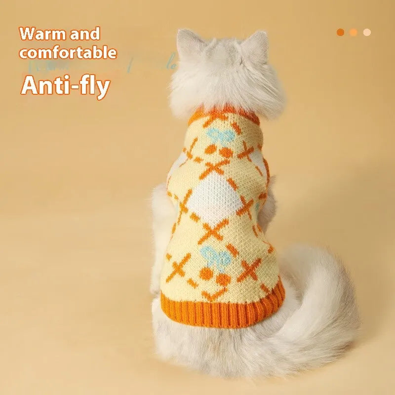 Orange cherry coloured cat sweater for autumn and winter wear