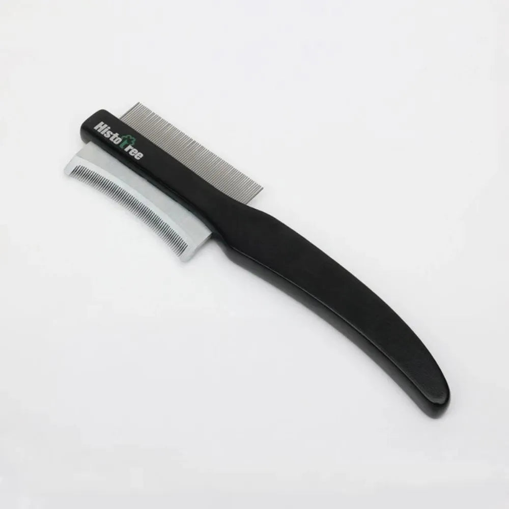 Double-sided pet grooming comb with stainless steel teeth and wood handle