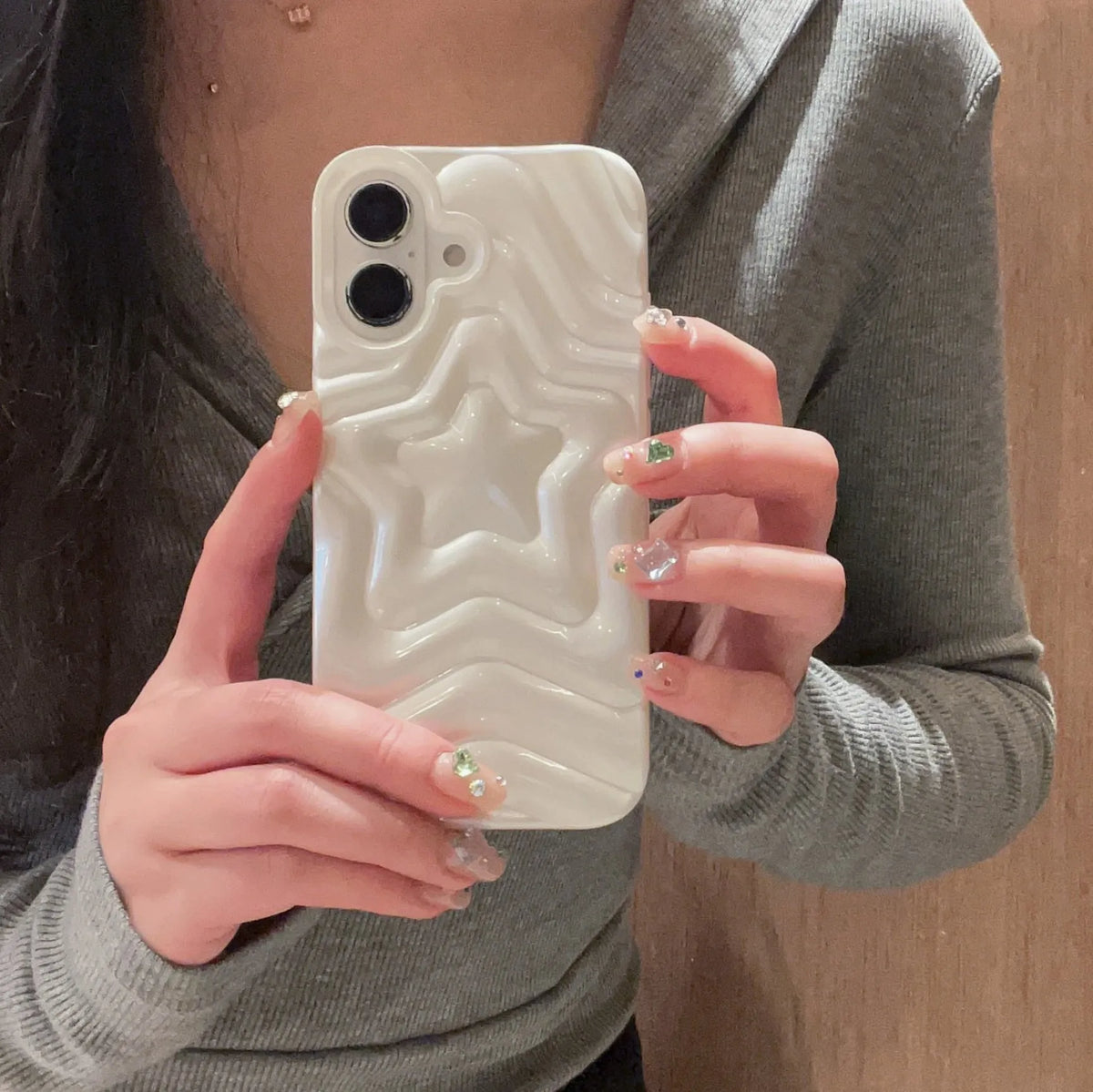 Pearlescent white three-dimensional stacking XINGX TPU phone case for Apple iPhone, anti-fall back cover