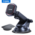Magnetic car phone holder with suction cup and hook bracket on dashboard