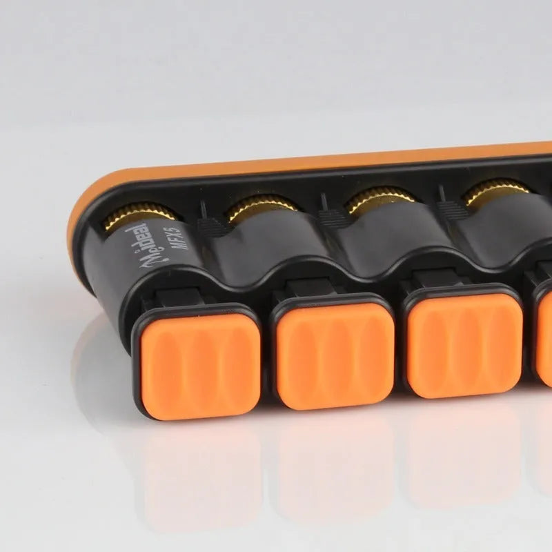 Grey and orange silicone finger trainer for musician hand muscle development