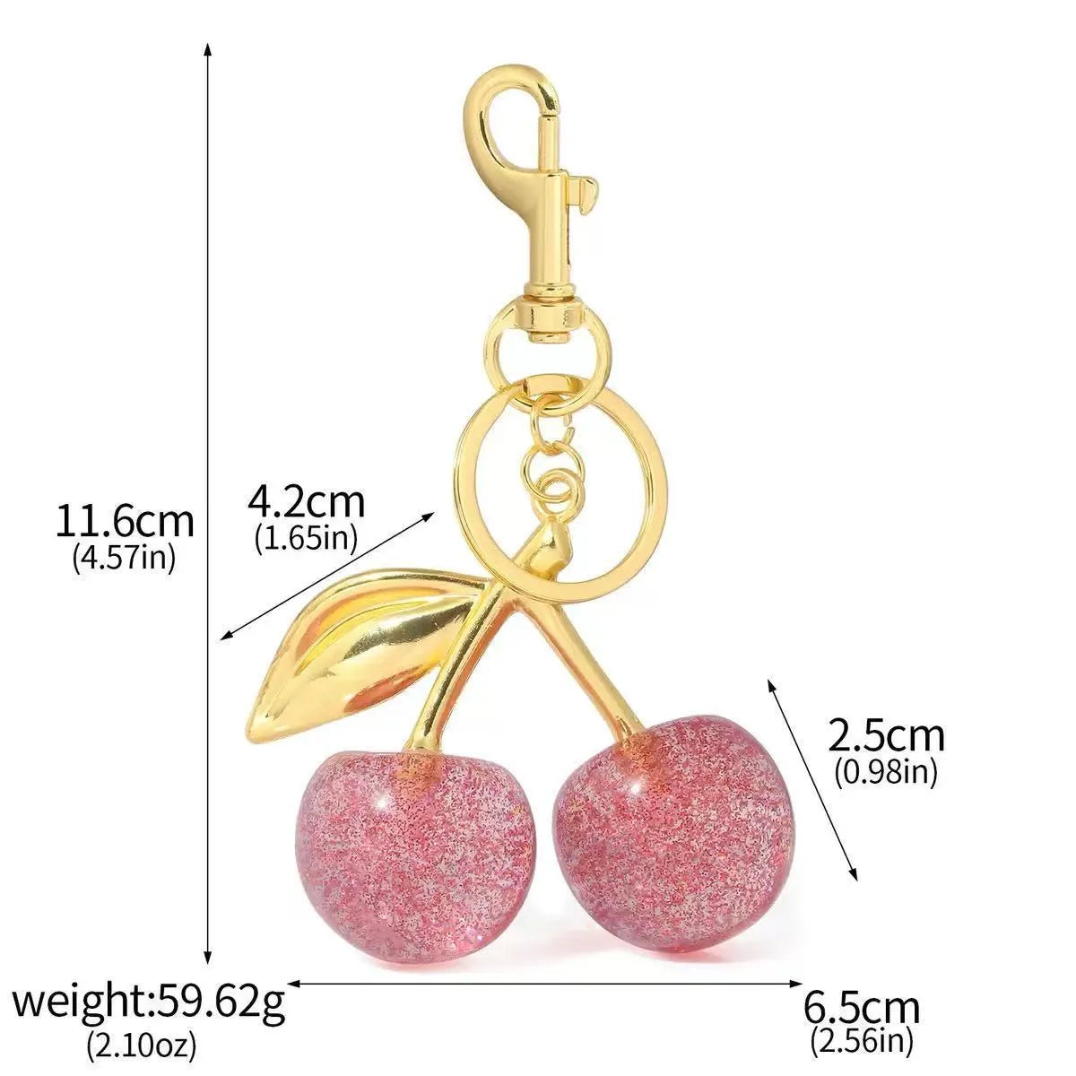 Zinc alloy cherry-shaped key pendant in pink colour with three-dimensional design for car keys or bag charms