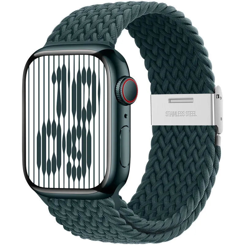 Nylon loop buckle woven watch strap for Apple Watch 45mm with protective case and condensation film