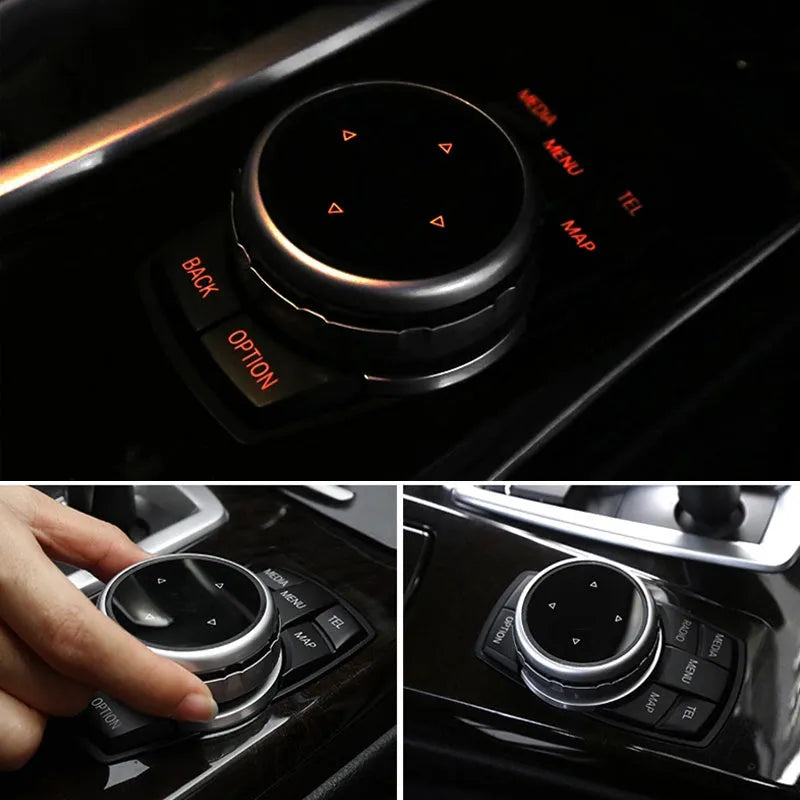 Aluminium alloy multimedia button sticker for car large knob cover with visible at night acrylic light transmission