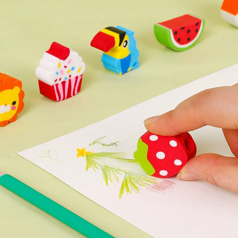 Set of 24 wooden coloured pencils in assorted colours, packaged in a cartoon-design paper box.
