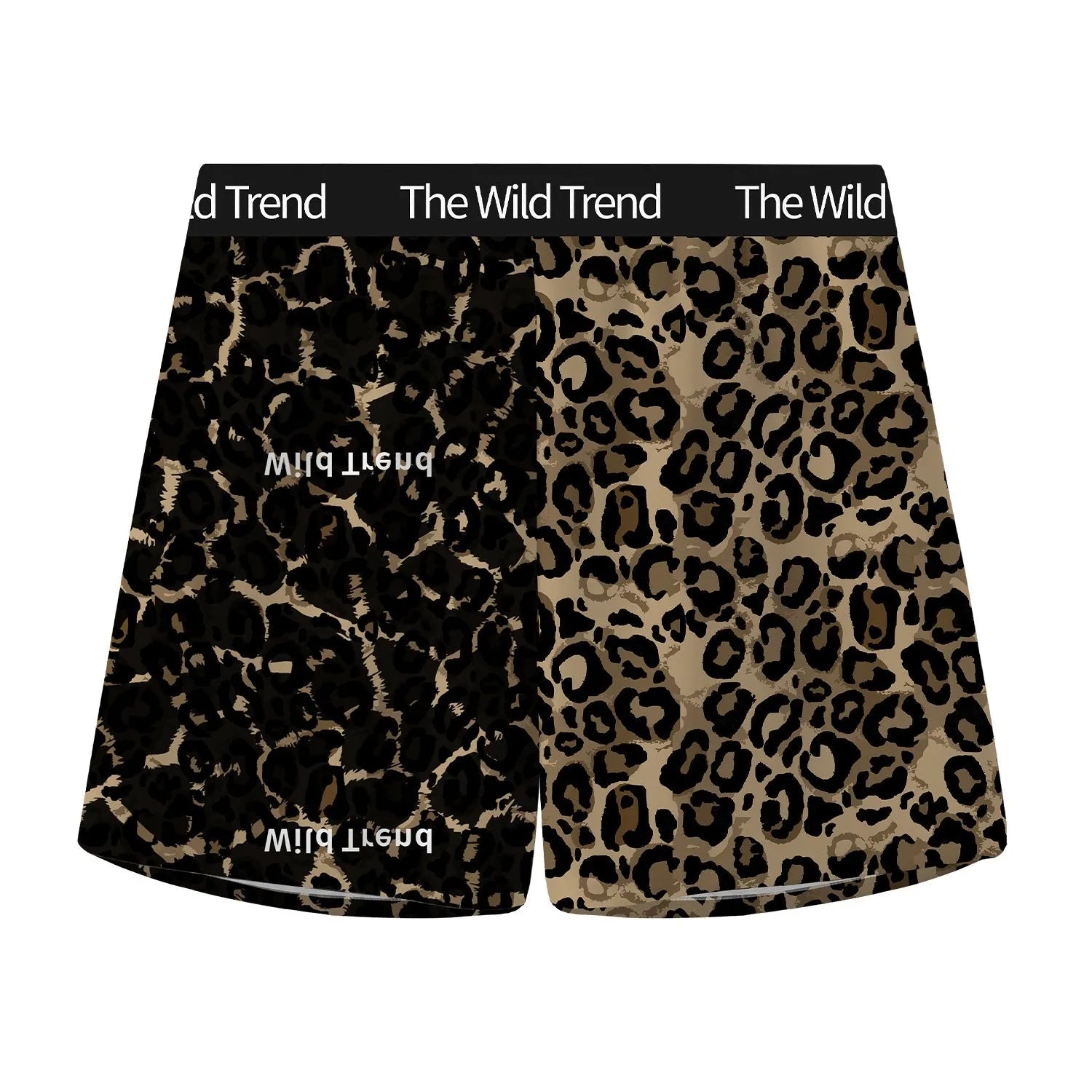 Men's leopard print casual shorts in loose fit with mid waist, made from quick-drying ice silk polyester.