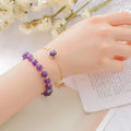 Women's double-layer bracelet with strawberry quartz crystals and lucky beads on gold electroplated copper
