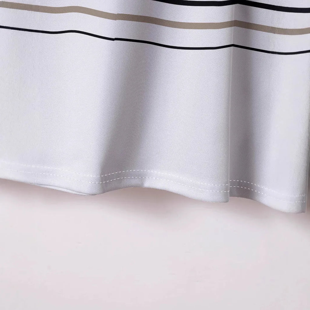 White men's striped short sleeve T-shirt with loose fit design for summer casual wear