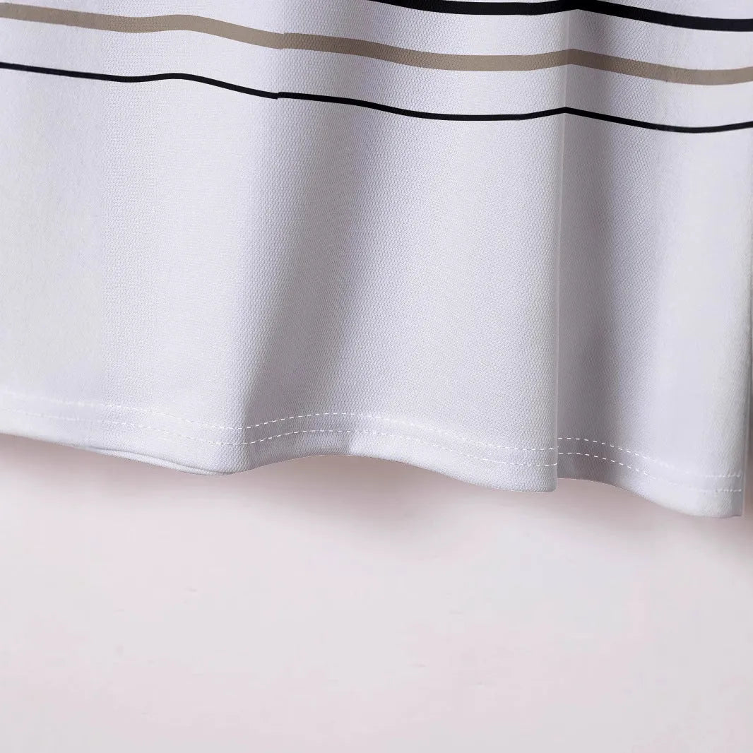 White men's striped short sleeve T-shirt with loose fit design for summer casual wear