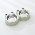Stainless steel pet double bowl with frog design for separate food and water compartments