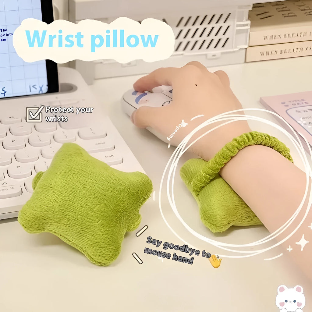 Plush polyester wrist protector mouse pad in blue, green, or pink colours