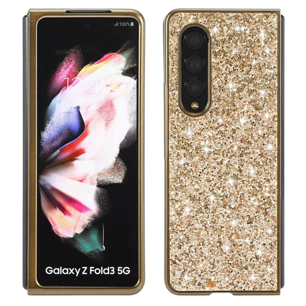 Electroplated shimmering powder sequins folding hard shell phone case for Samsung, multiple colour options, PC material