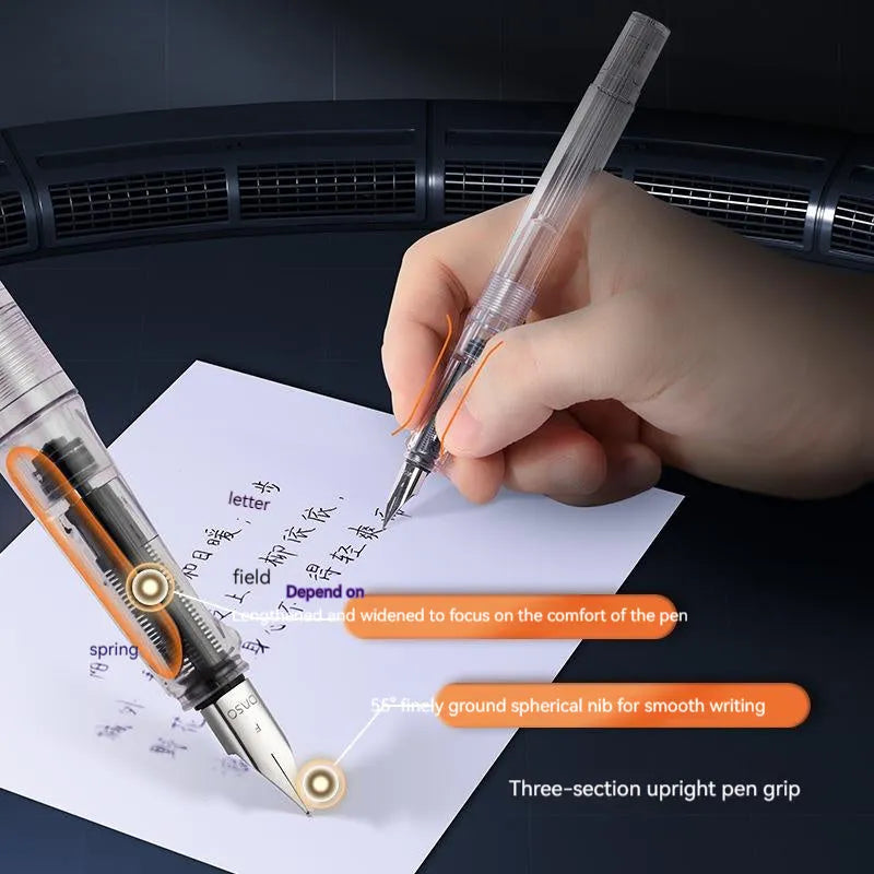 Student automatic suction pen set with plastic shell, ink feeder, and handbag