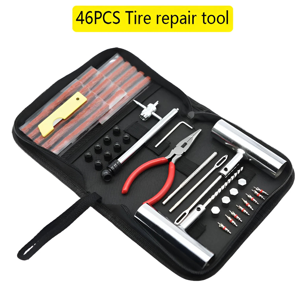 Quick first aid cloth bag tire repair kit with 45 steel tools for emergency roadside use