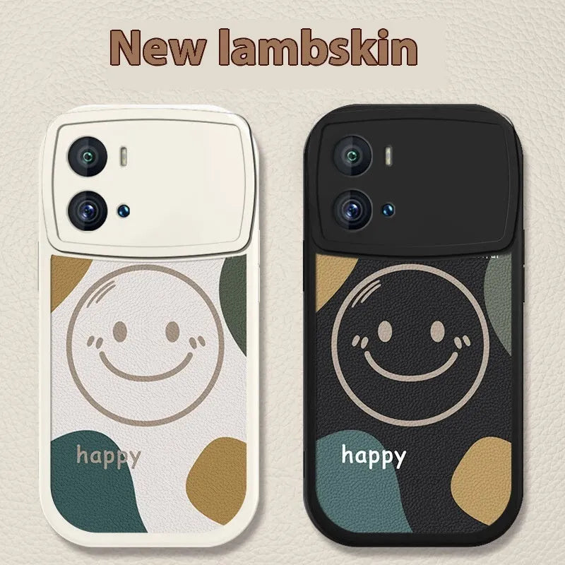 Simple silicone back cover case for VIVO iQOO phones with animal and smile face painting design, black or white options