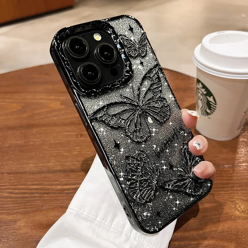 Butterfly glitter gradient silicone phone case for Apple iPhone with anti-fall protection and heat dissipation