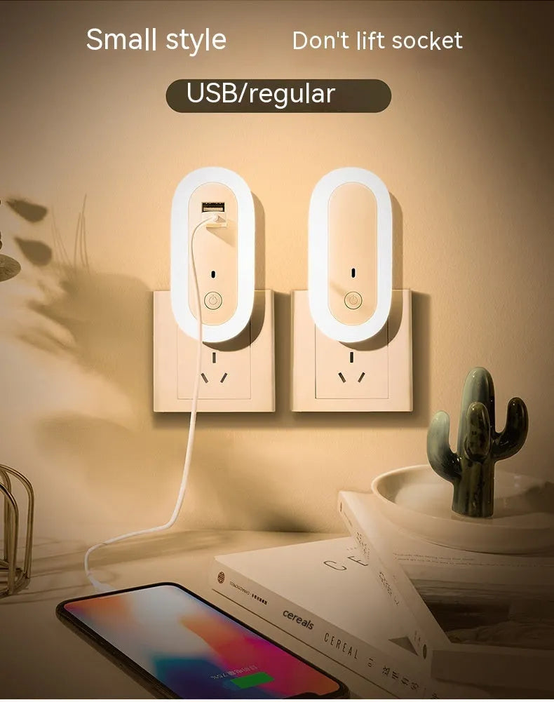 Oval wall night lamp with dual USB ports and remote control, 50x61x104mm, ABS and PC construction