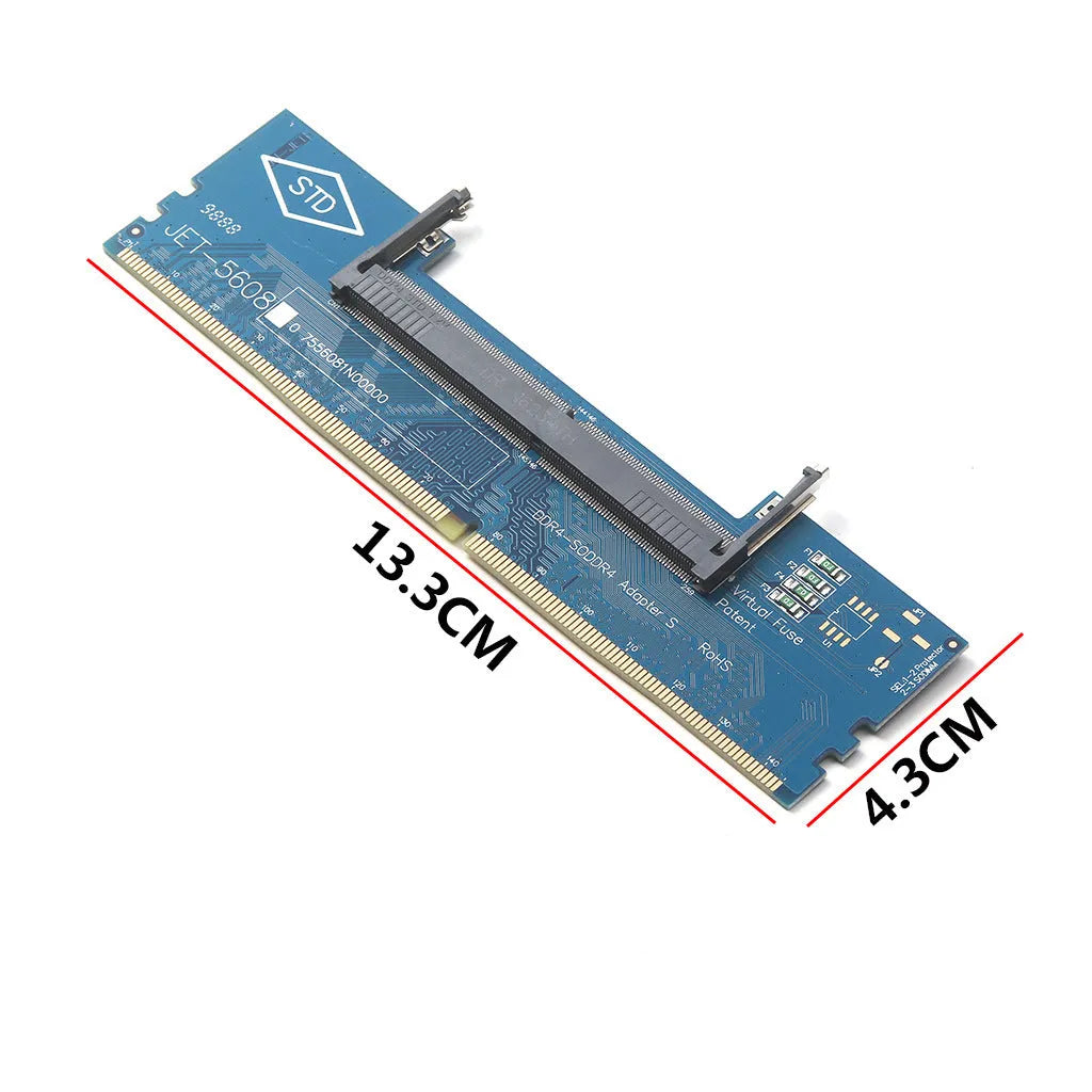 DDR4 laptop memory to desktop adapter card with test protection circuitry