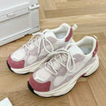 Women's thick-sole height-increasing fashion sneakers in pink with PU upper and lace-up design
