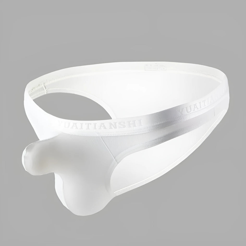 Men's thin solid colour low-waist nylon underwear shown in one of six available colours.