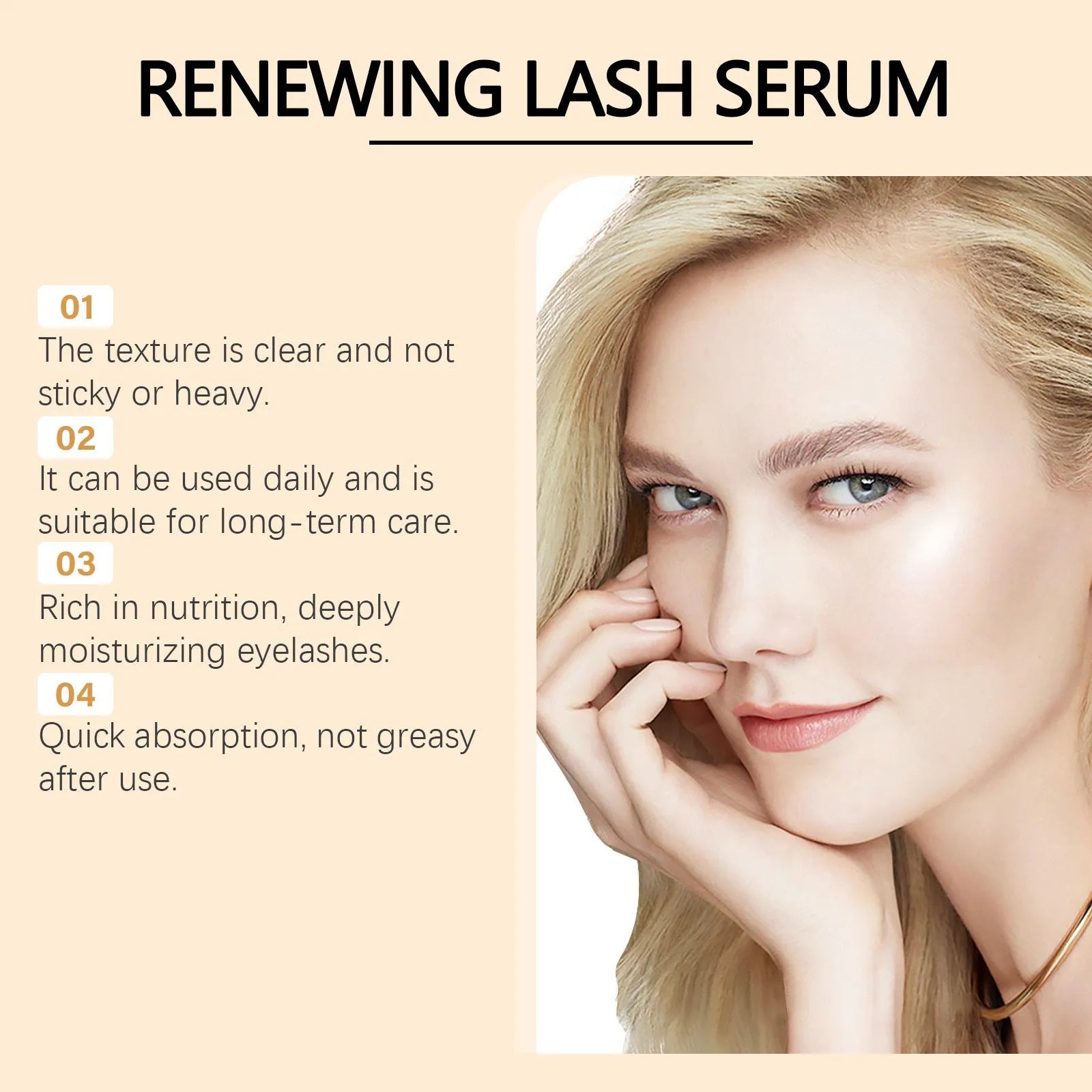 3ml bottle of nourishing eyelash growth serum with applicator.