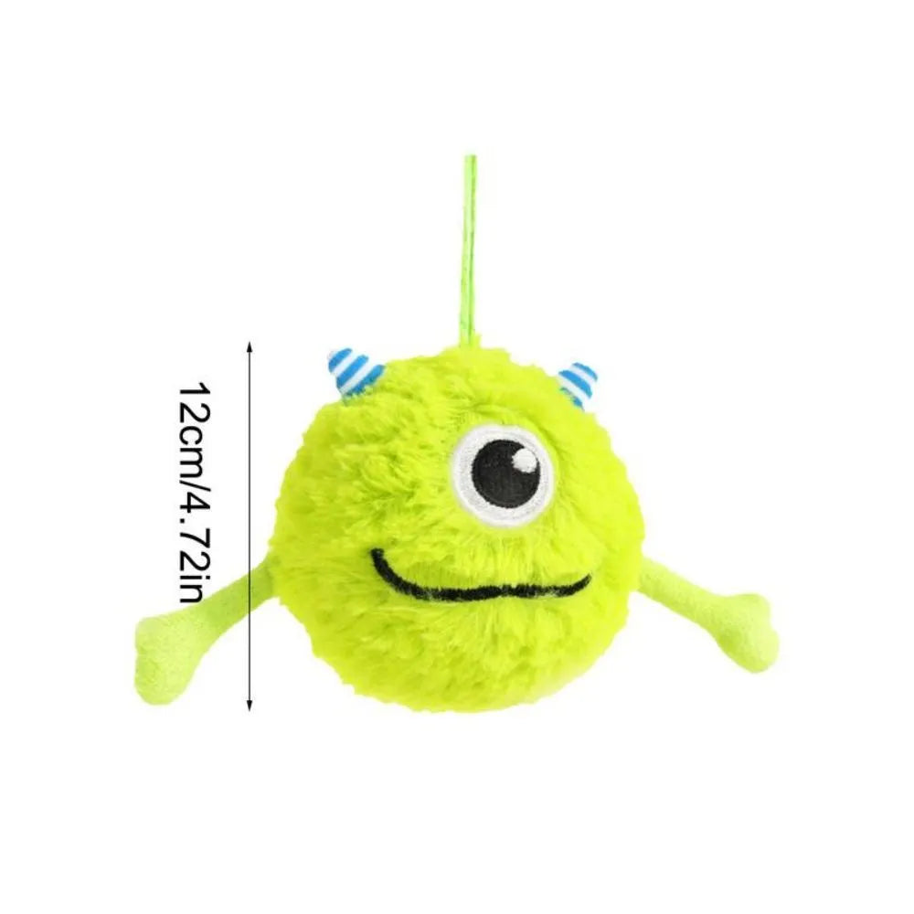 Green sound-activated dog teething ball toy with plush exterior