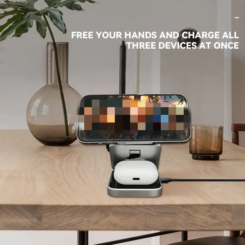 Folding three-in-one desktop wireless charging bracket for Apple Samsung and Google Pixel Watch