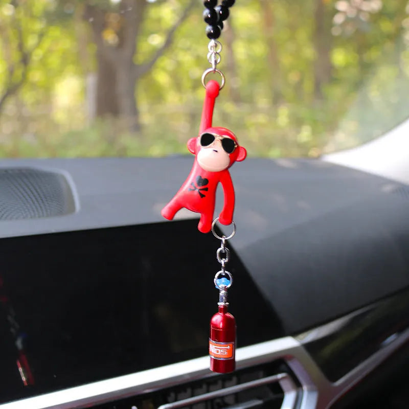 Cartoon monkey wearing sunglasses rearview mirror pendant for car decoration