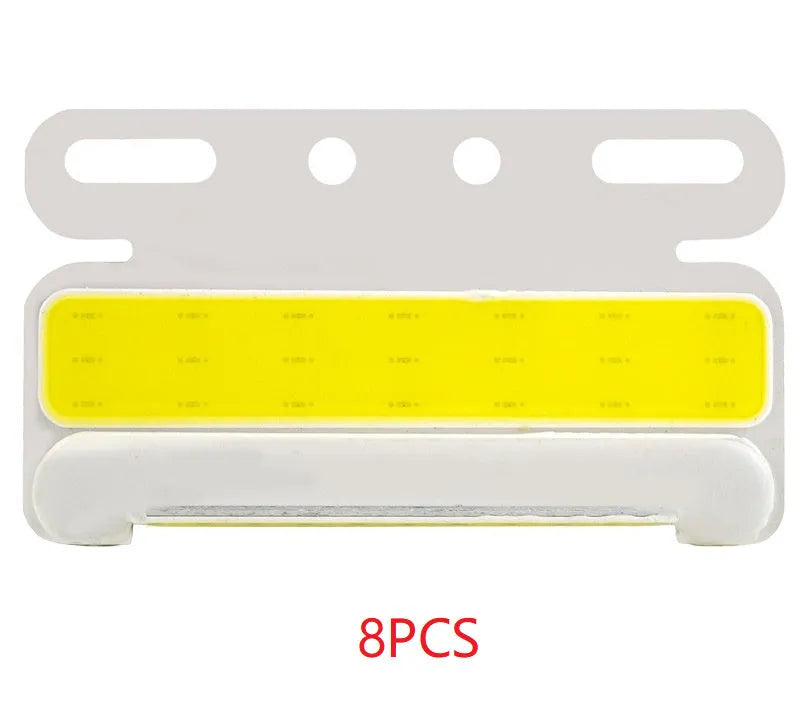 IP68 waterproof COB LED truck side light with aluminium alloy housing, shown in multiple colours.