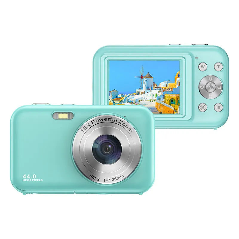 Colourful children's digital compact camera with 2.4-inch screen shown in pink.