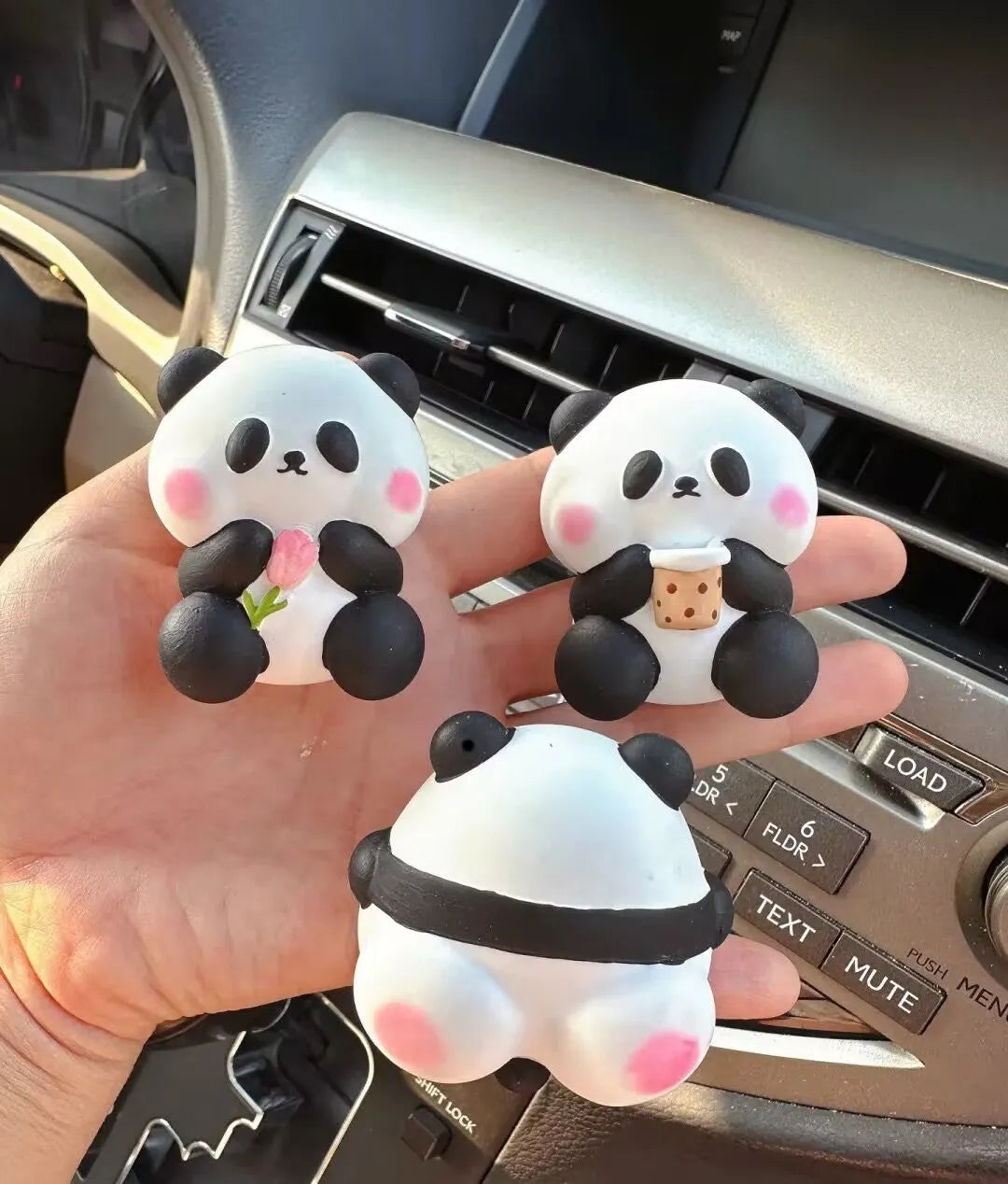Panda car vent perfume diffuser with milk tea, flower and back panda designs