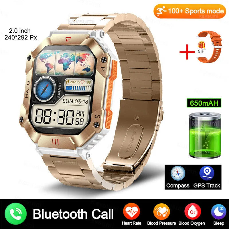Black Android smart watch for women with titanium alloy case on a leather strap, showing GPS and call functions.