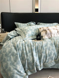 Long-staple cotton printed four-piece bedding set with sanded finish, geometric plant-flower pattern, flat bed sheet style for 1.5-2.0 M beds