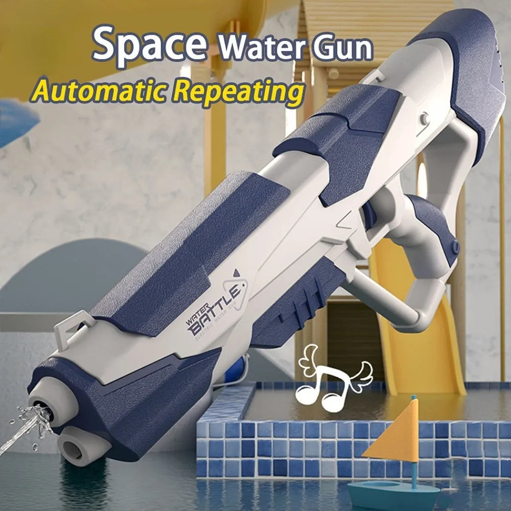 Blue electric water gun with automatic water absorption and USB charging port