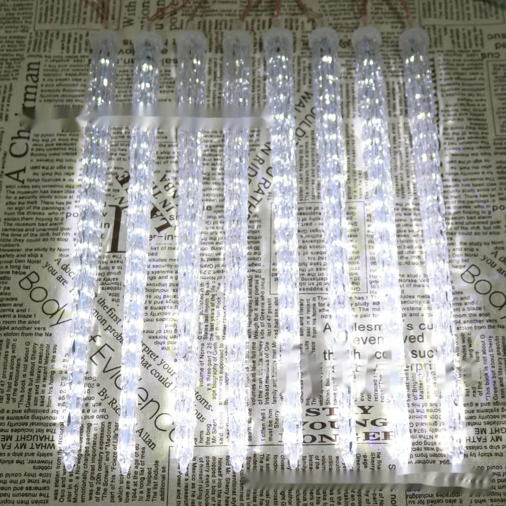 Solar LED ice cone meteor shower festoon lamp set with remote control for outdoor Christmas decoration