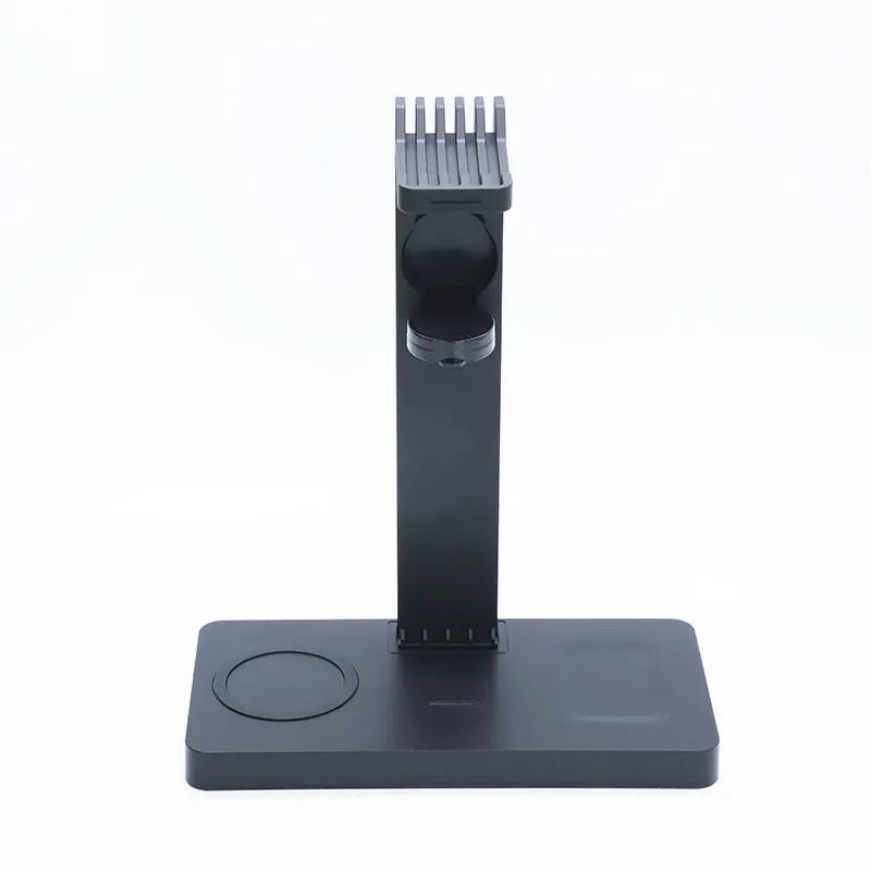 Black multi-device wireless charging station for phone, watch and headset with LED indicators