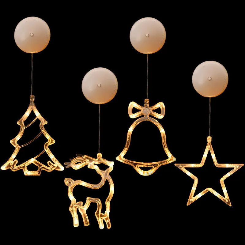 Christmas LED suction cup chandelier with Santa Claus, elk and snowman designs for window decoration