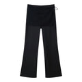 Women's black satin trousers with lace-up wrap front, loose straight-leg cut, nylon fabric