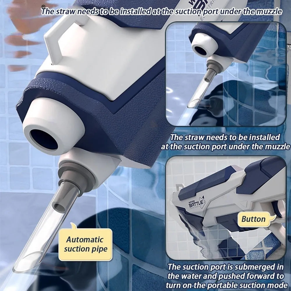 Blue electric water gun with automatic water absorption and USB charging port