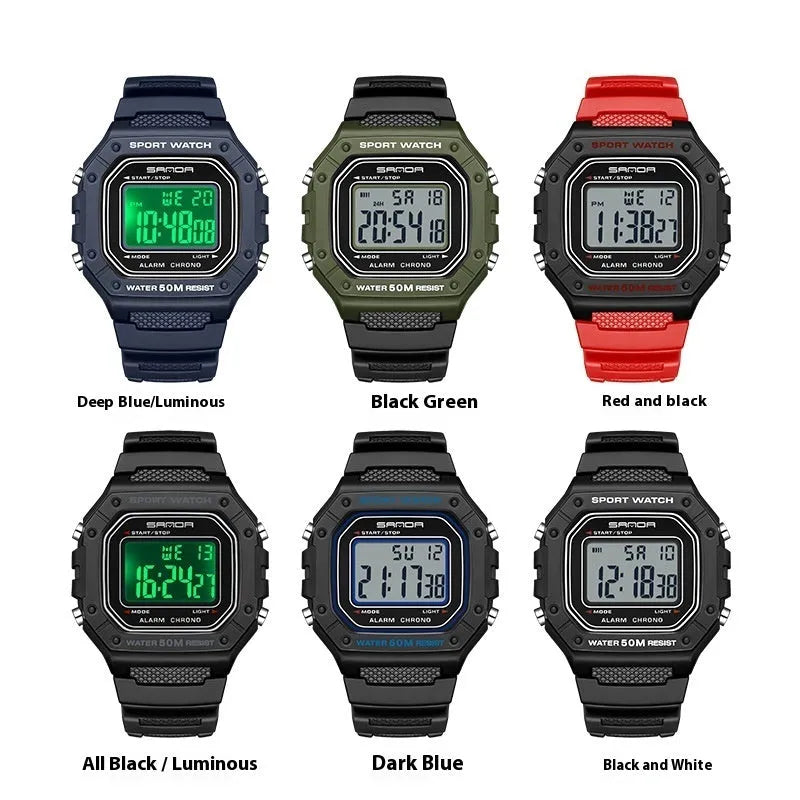 Youth waterproof electronic swimming watch with digital display and alarm clock in multiple colour options