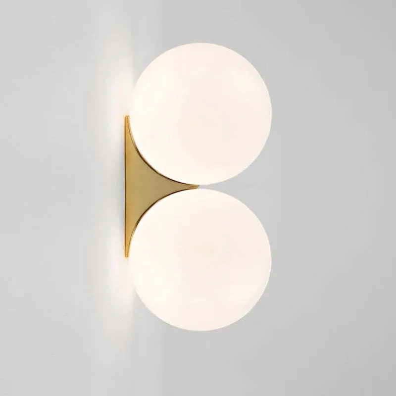 Double-headed Nordic glass ball wall lamp with gold iron finish for bedroom bedside lighting